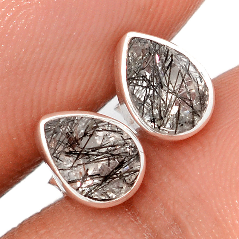 Black Rutilated Quartz Faceted Studs - BRFS55