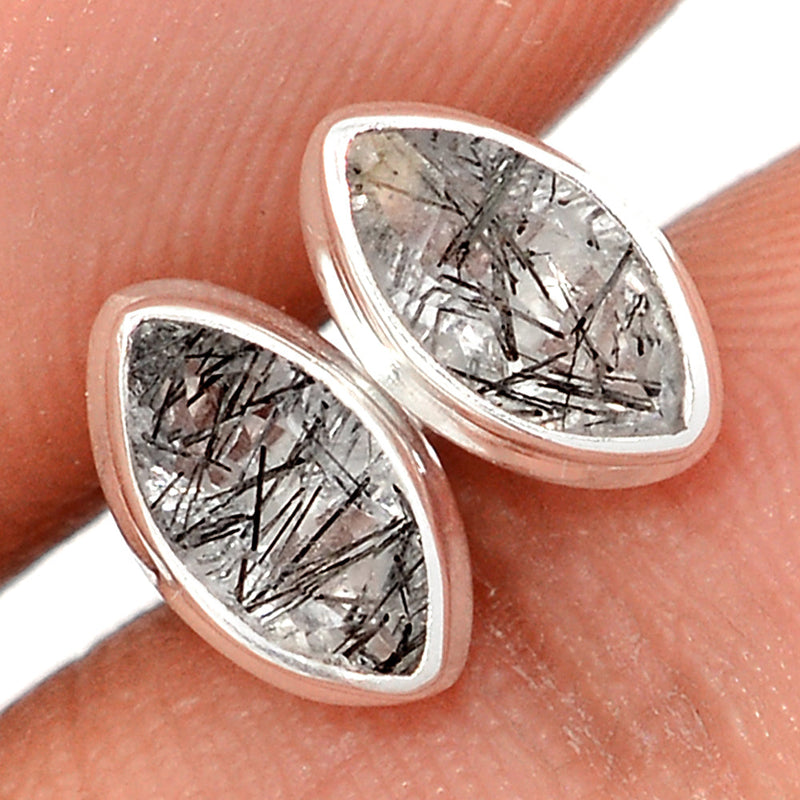 Black Rutilated Quartz Faceted Studs - BRFS56
