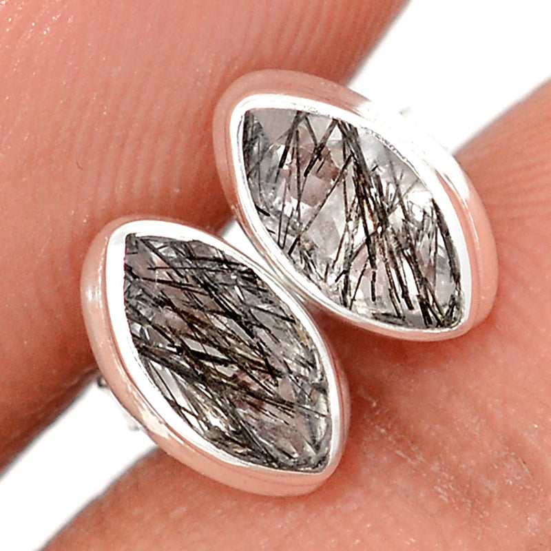 Black Rutilated Quartz Faceted Studs - BRFS57