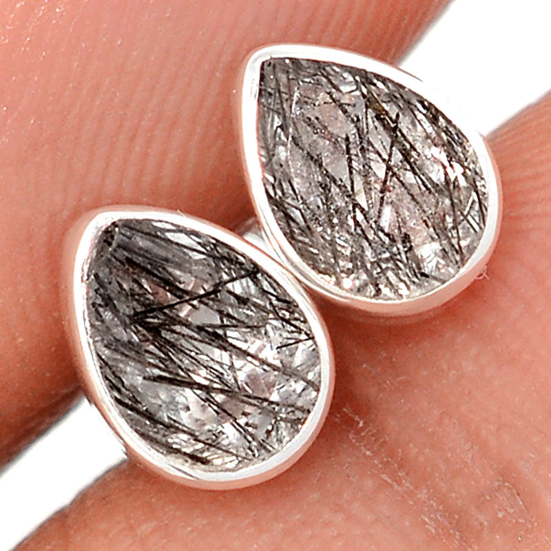 Black Rutilated Quartz Faceted Studs - BRFS58