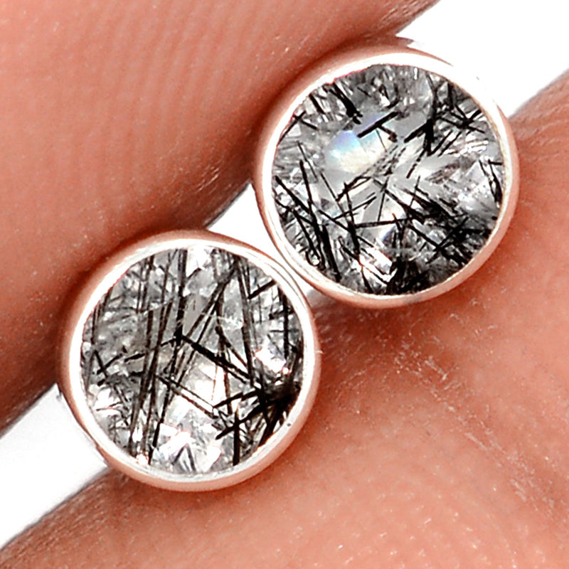 Black Rutilated Quartz Faceted Studs - BRFS59