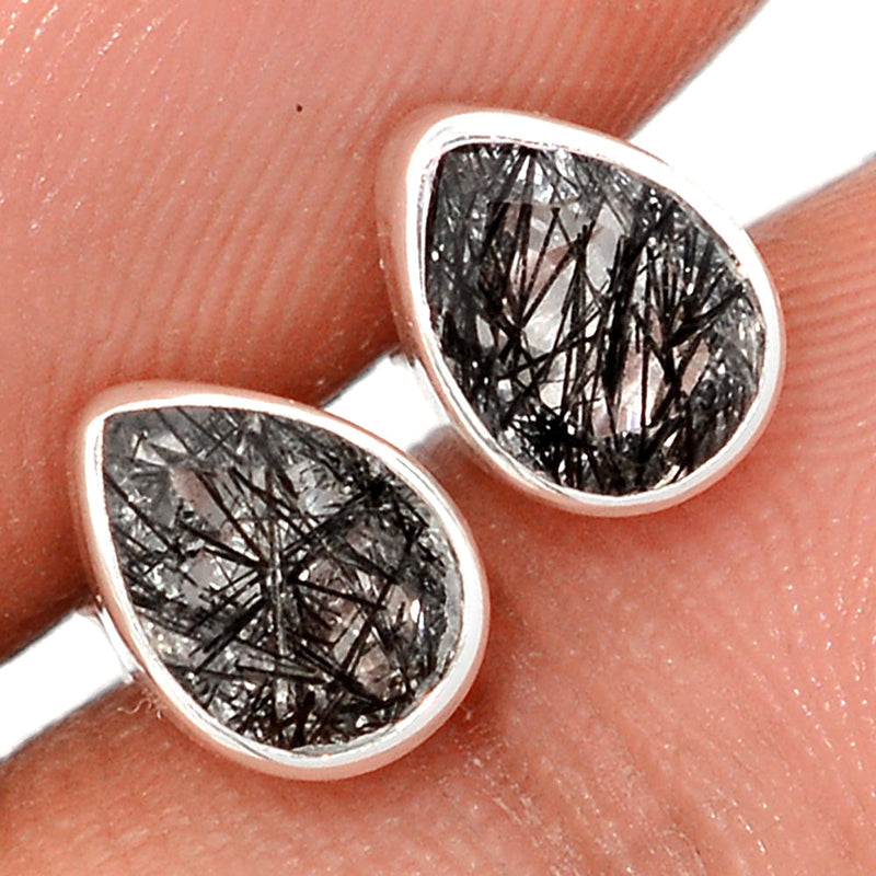 Black Rutilated Quartz Faceted Studs - BRFS60