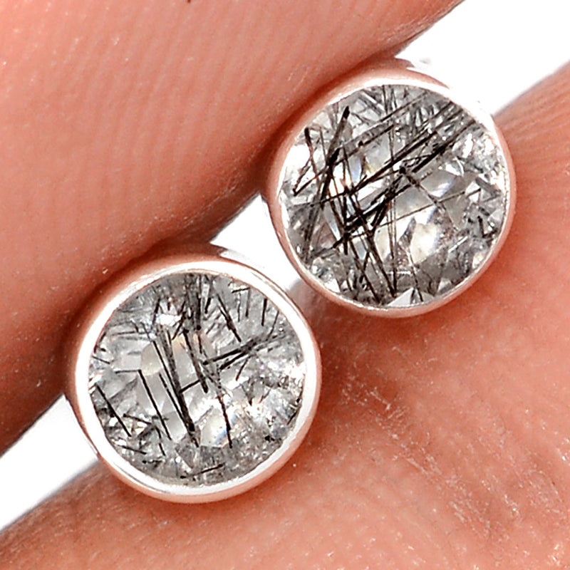Black Rutilated Quartz Faceted Studs - BRFS61