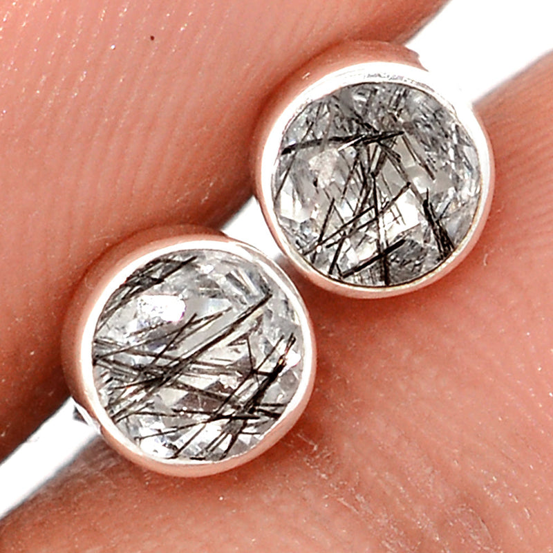 Black Rutilated Quartz Faceted Studs - BRFS62