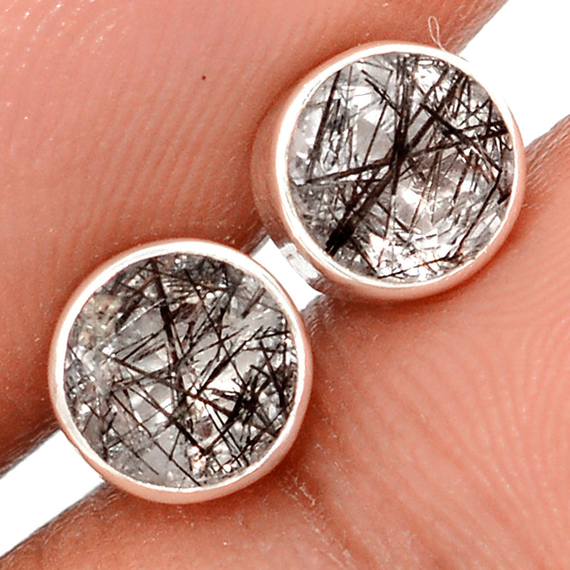 Black Rutilated Quartz Faceted Studs - BRFS63