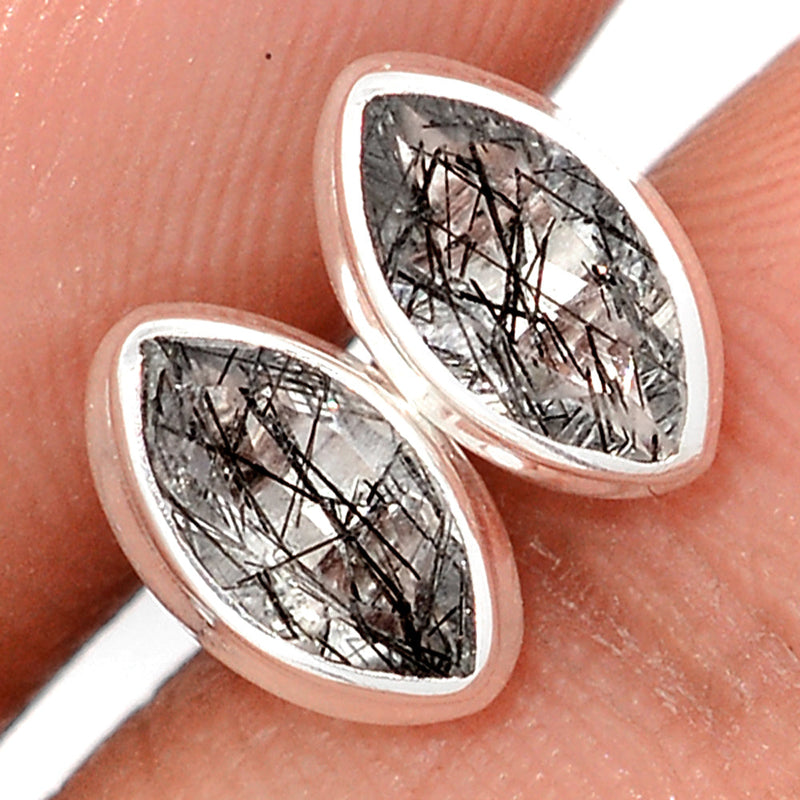 Black Rutilated Quartz Faceted Studs - BRFS65