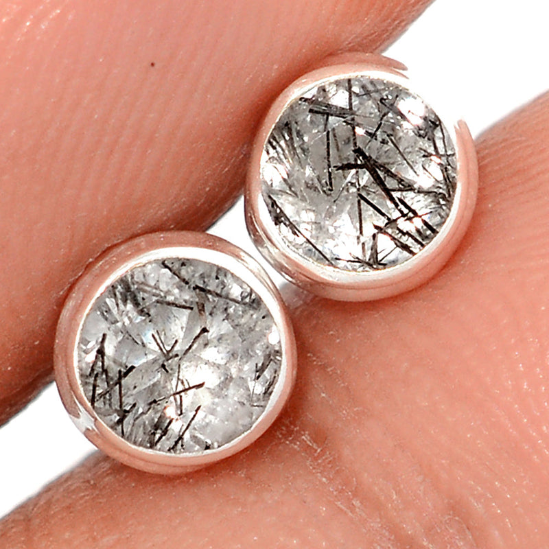 Black Rutilated Quartz Faceted Studs - BRFS66