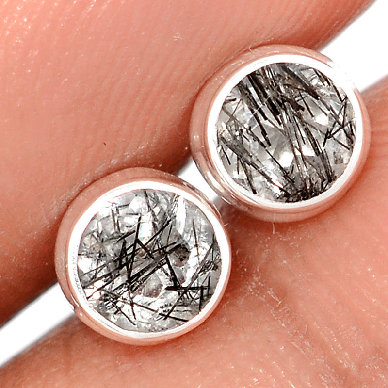 Black Rutilated Quartz Faceted Studs - BRFS67