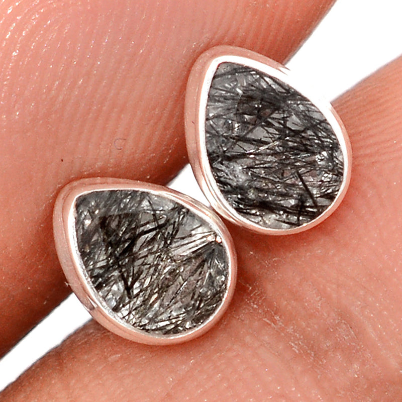 Black Rutilated Quartz Faceted Studs - BRFS68