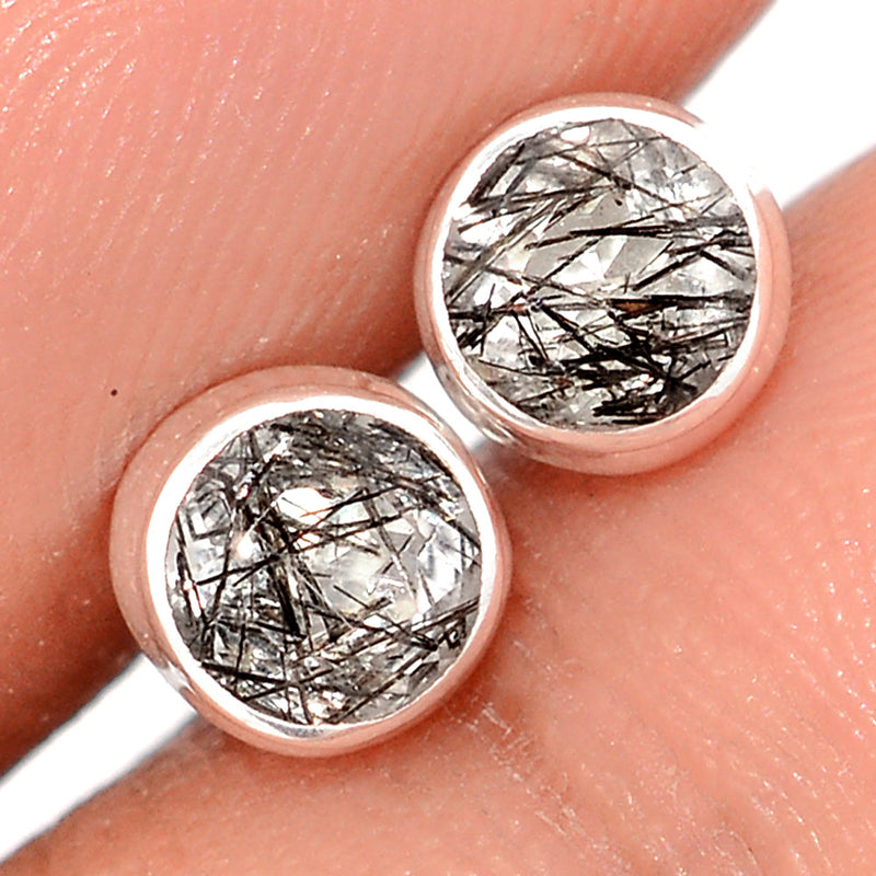 Black Rutilated Quartz Faceted Studs - BRFS69