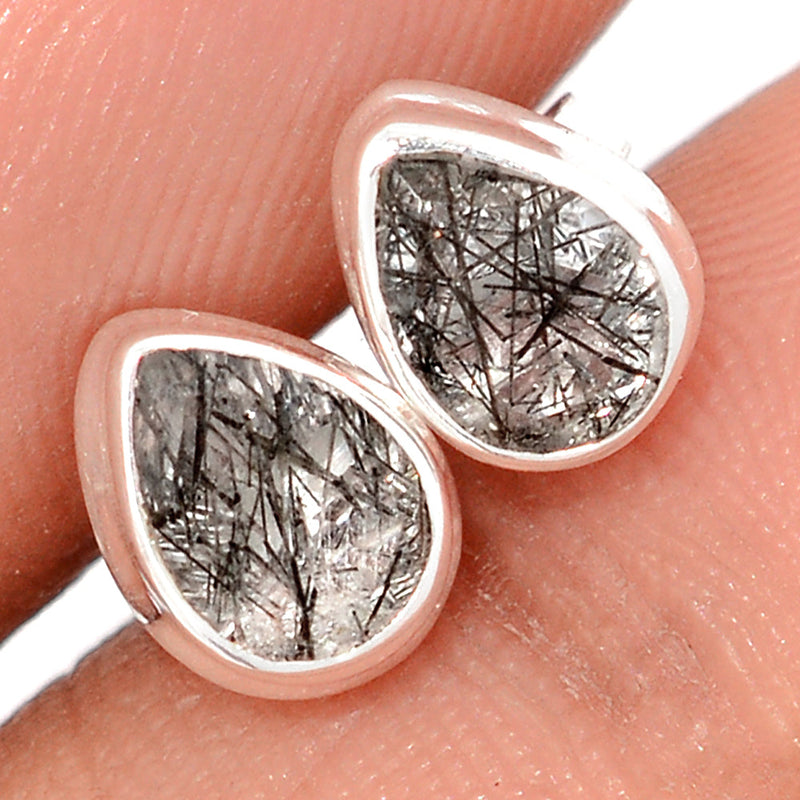 Black Rutilated Quartz Faceted Studs - BRFS70