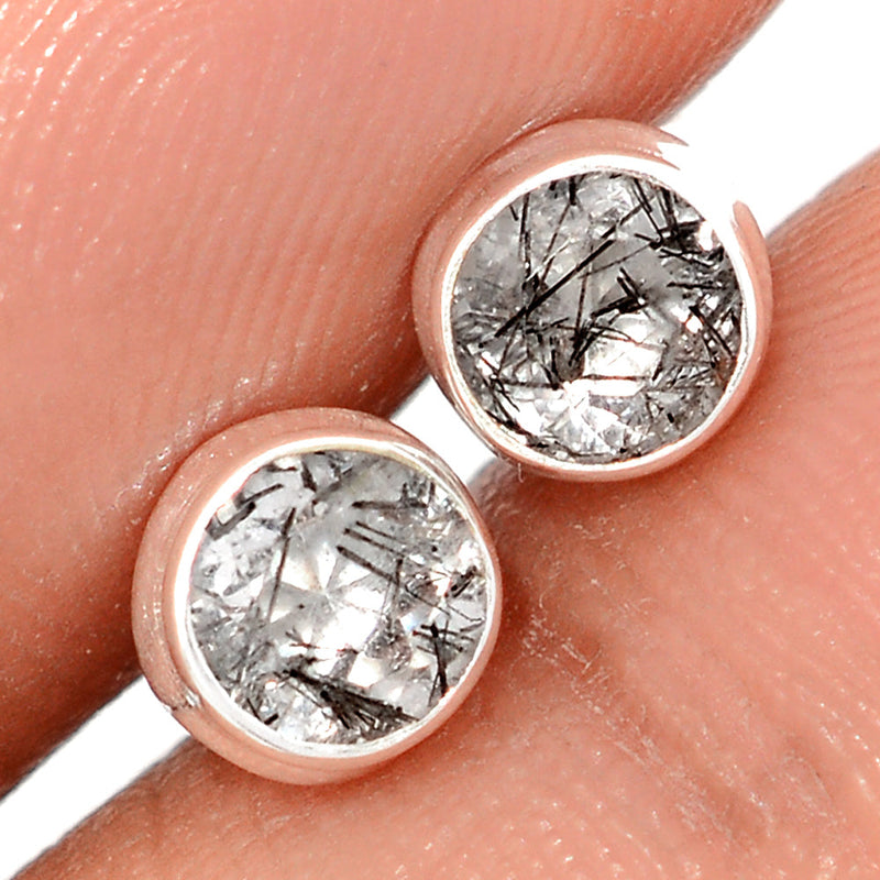 Black Rutilated Quartz Faceted Studs - BRFS71