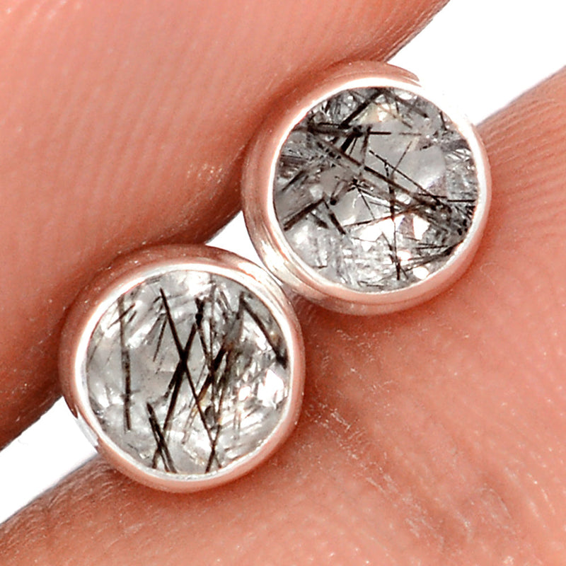 Black Rutilated Quartz Faceted Studs - BRFS72