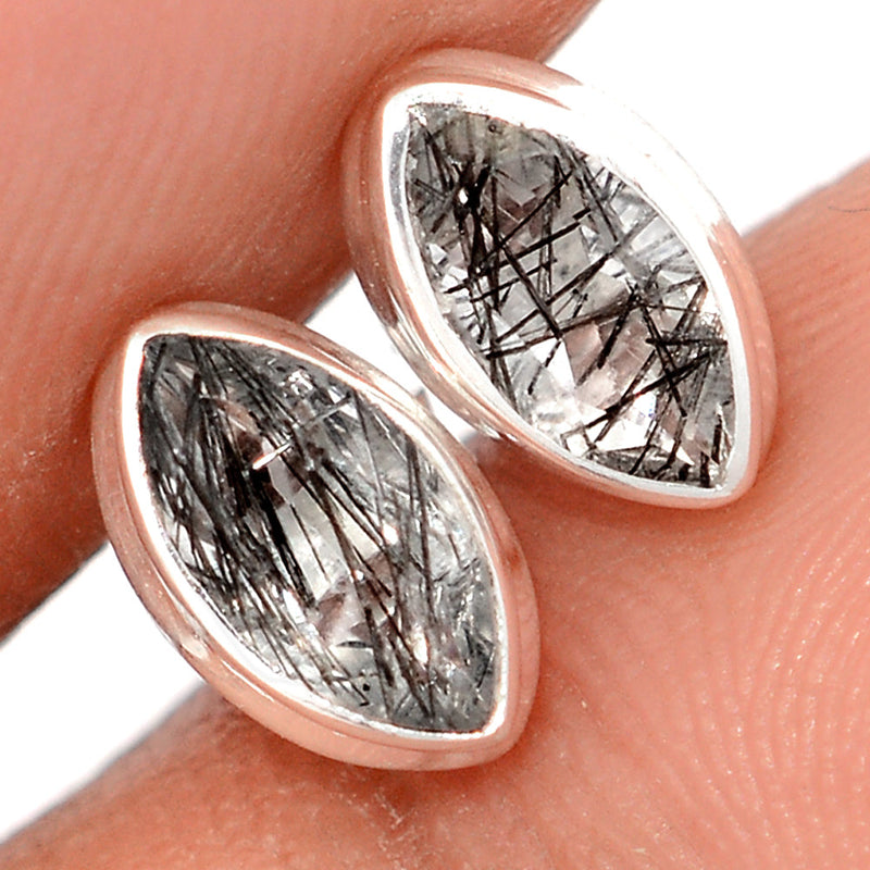 Black Rutilated Quartz Faceted Studs - BRFS73