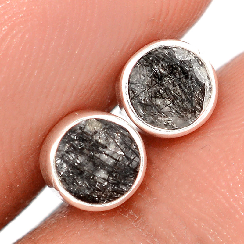 Black Rutilated Quartz Faceted Studs - BRFS74