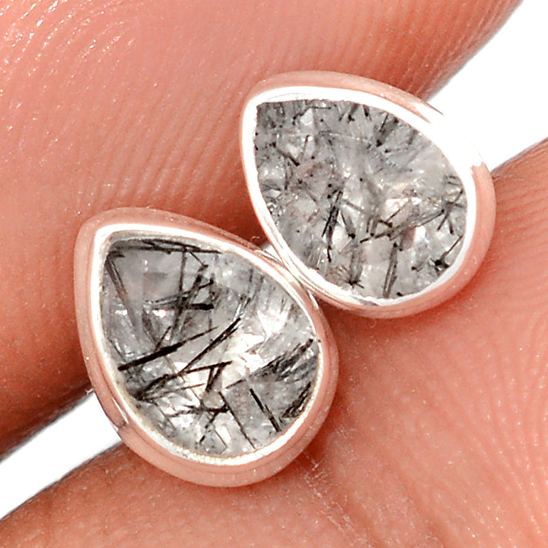 Black Rutilated Quartz Faceted Studs - BRFS75