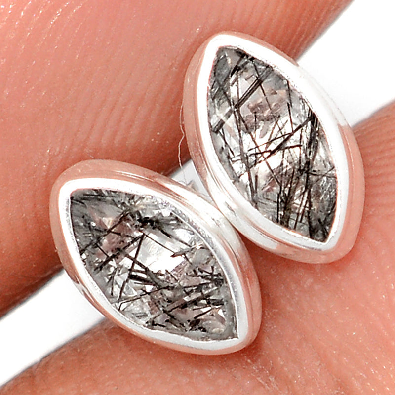 Black Rutilated Quartz Faceted Studs - BRFS76