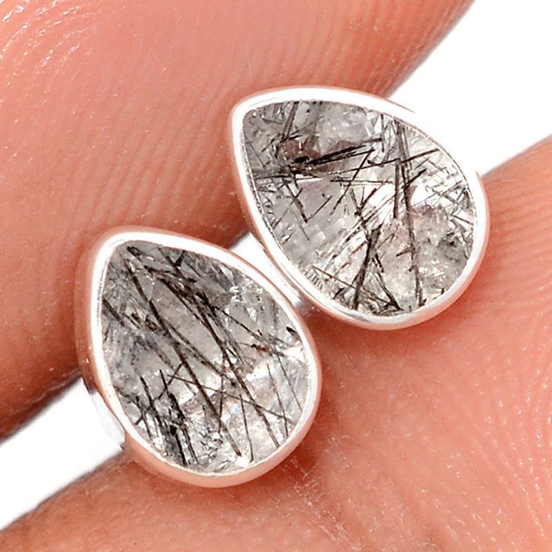 Black Rutilated Quartz Faceted Studs - BRFS77