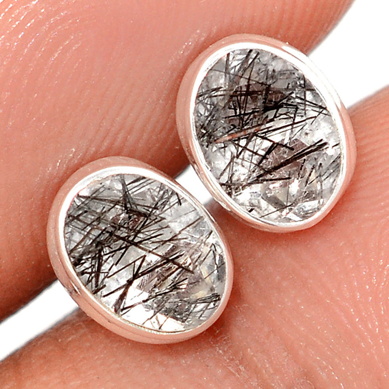 Black Rutilated Quartz Faceted Studs - BRFS78