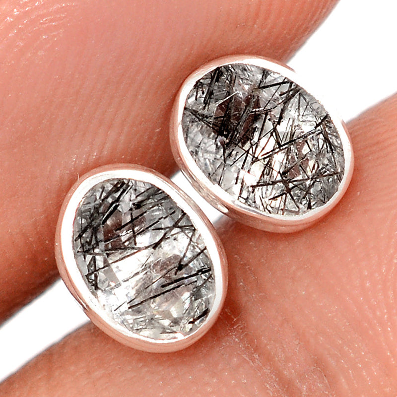 Black Rutilated Quartz Faceted Studs - BRFS79