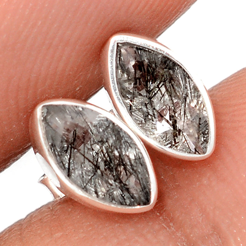Black Rutilated Quartz Faceted Studs - BRFS80