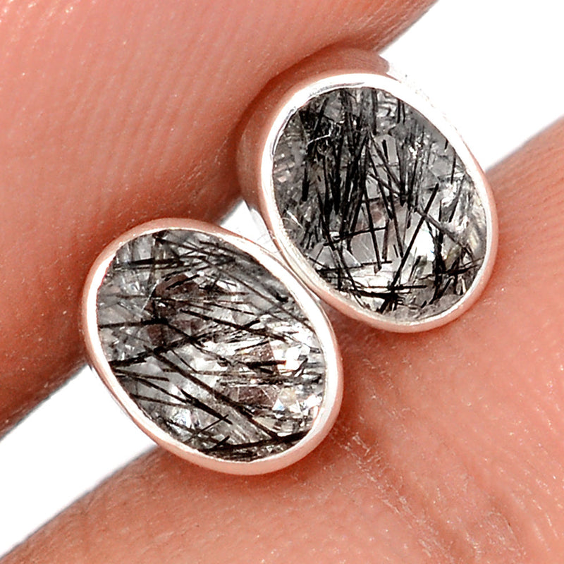 Black Rutilated Quartz Faceted Studs - BRFS81