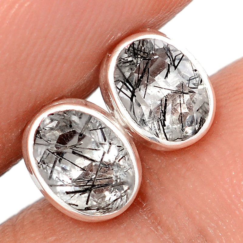 Black Rutilated Quartz Faceted Studs - BRFS83