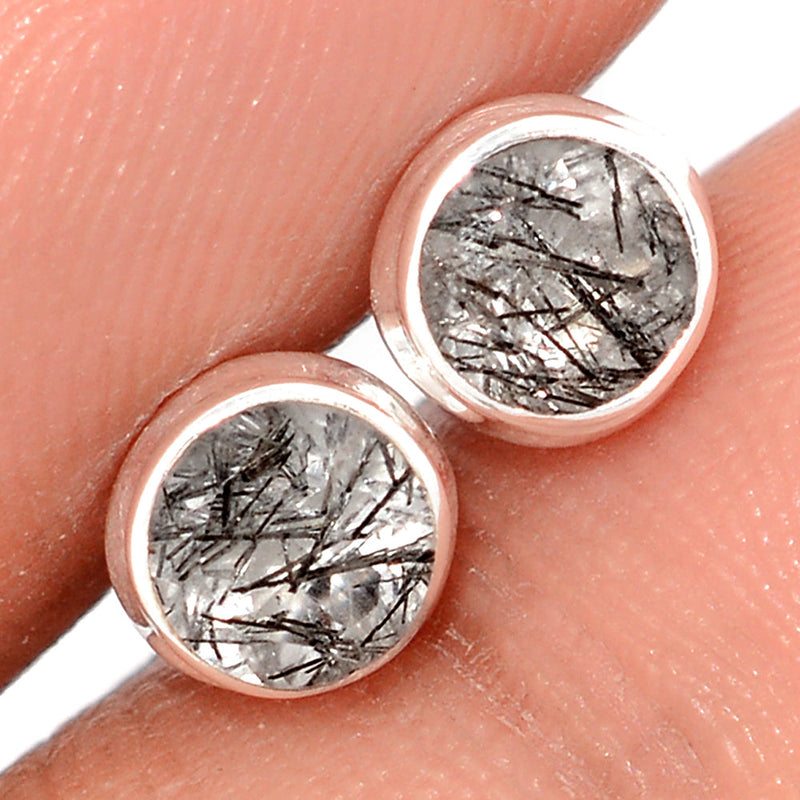 Black Rutilated Quartz Faceted Studs - BRFS84