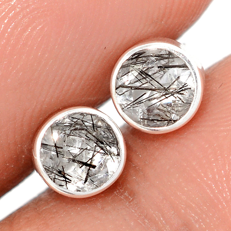 Black Rutilated Quartz Faceted Studs - BRFS85