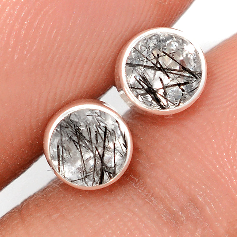 Black Rutilated Quartz Faceted Studs - BRFS86