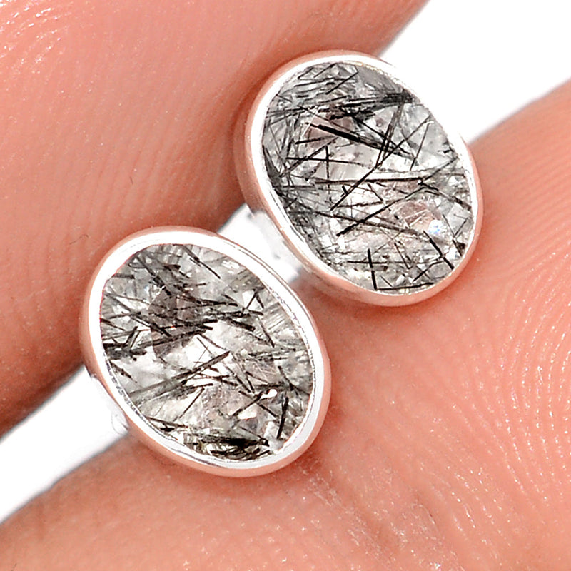Black Rutilated Quartz Faceted Studs - BRFS87
