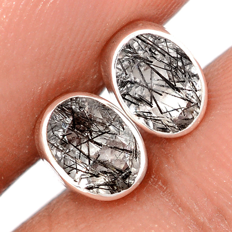 Black Rutilated Quartz Faceted Studs - BRFS88