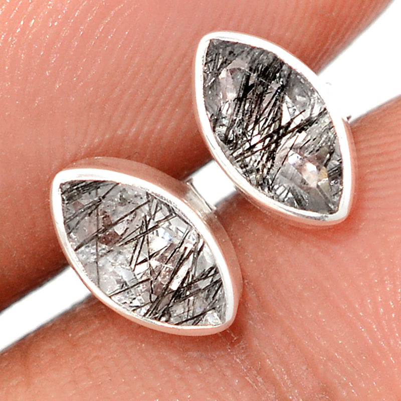 Black Rutilated Quartz Faceted Studs - BRFS89