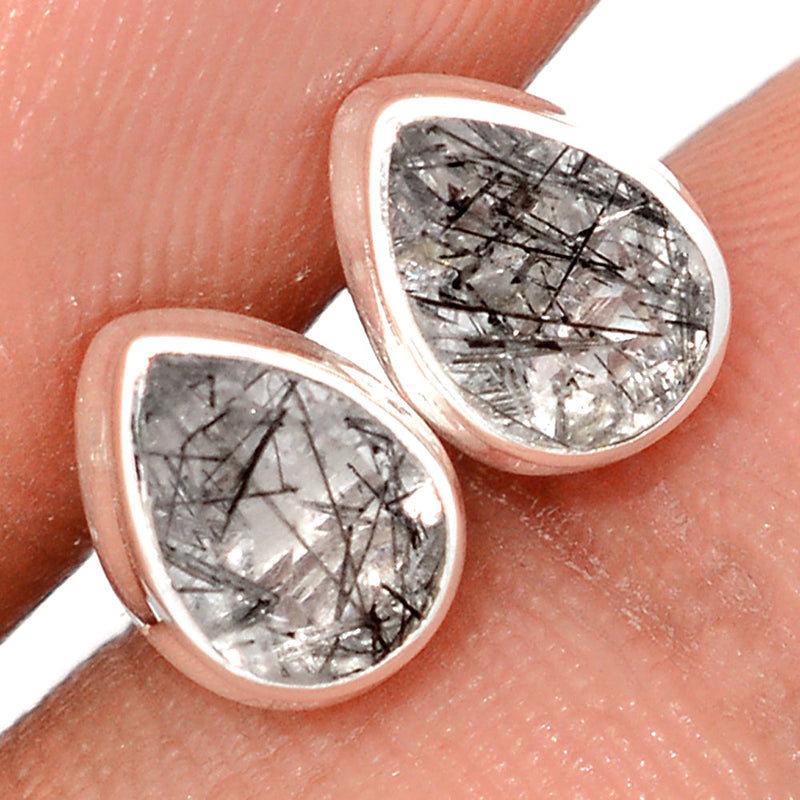 Black Rutilated Quartz Faceted Studs - BRFS91