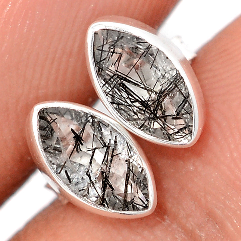 Black Rutilated Quartz Faceted Studs - BRFS92