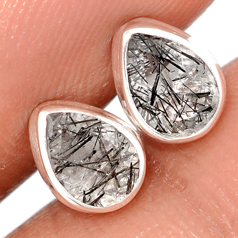 Black Rutilated Quartz Faceted Studs - BRFS93