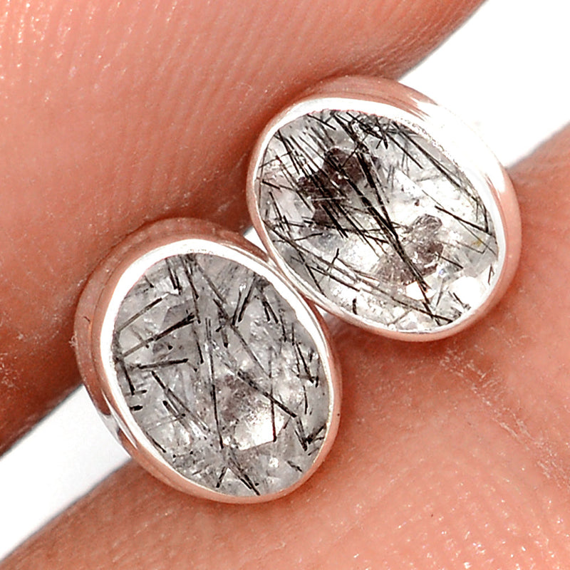 Black Rutilated Quartz Faceted Studs - BRFS95