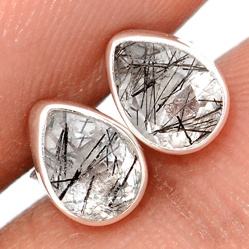 Black Rutilated Quartz Faceted Studs - BRFS96
