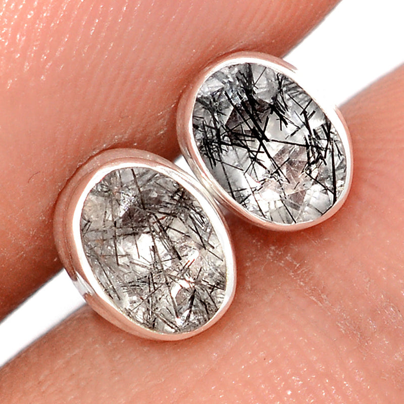 Black Rutilated Quartz Faceted Studs - BRFS97