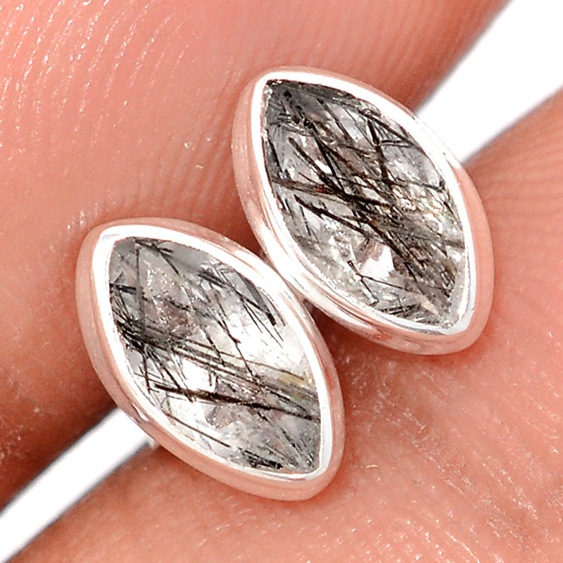 Black Rutilated Quartz Faceted Studs - BRFS98