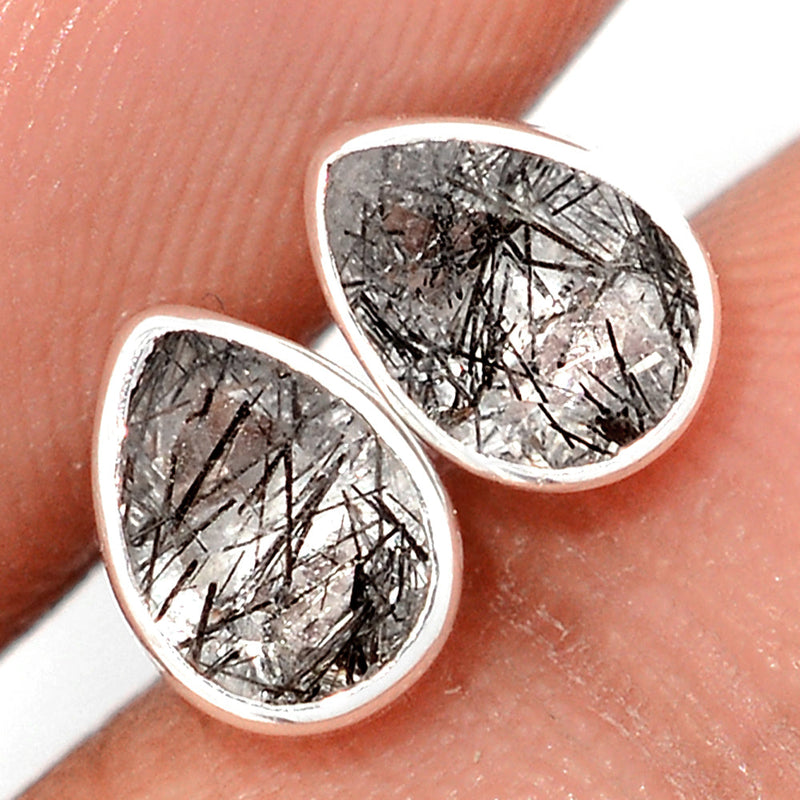 Black Rutilated Quartz Faceted Studs - BRFS99