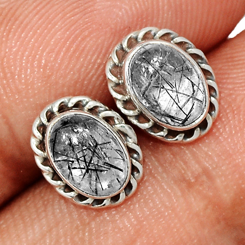 Black Rutilated Quartz Studs - BRUS326
