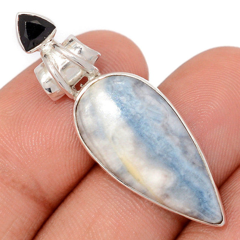 1.6" Blue Scheelite & Black Onyx Faceted Pendants - BSLP821