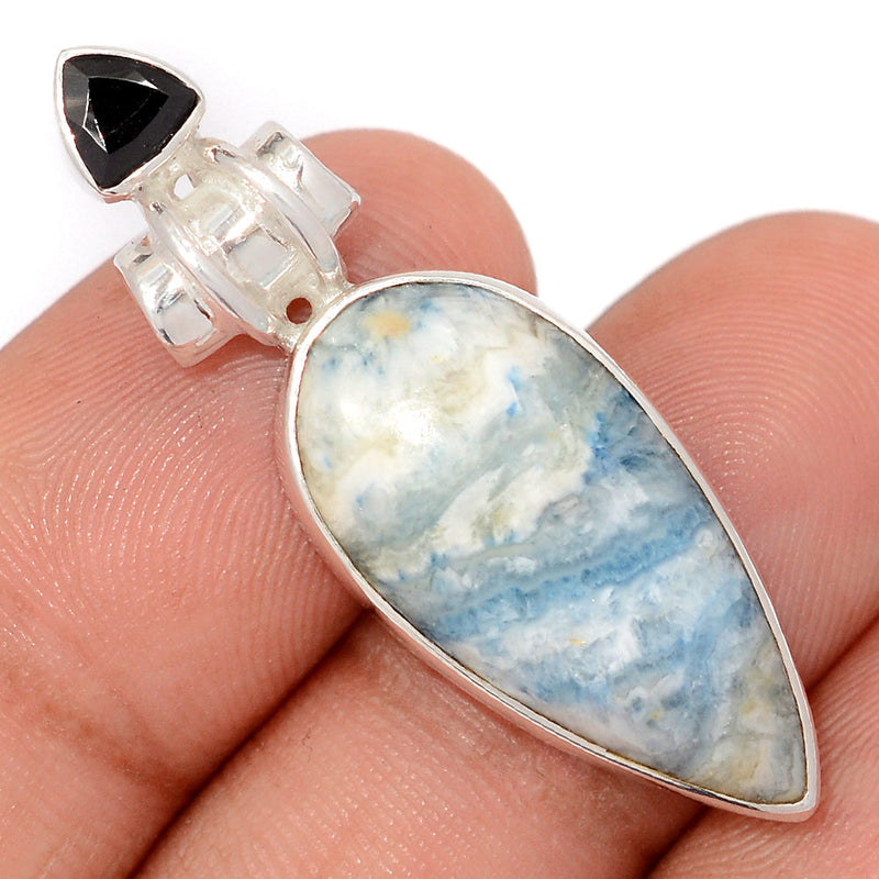 1.6" Blue Scheelite & Black Onyx Faceted Pendants - BSLP822