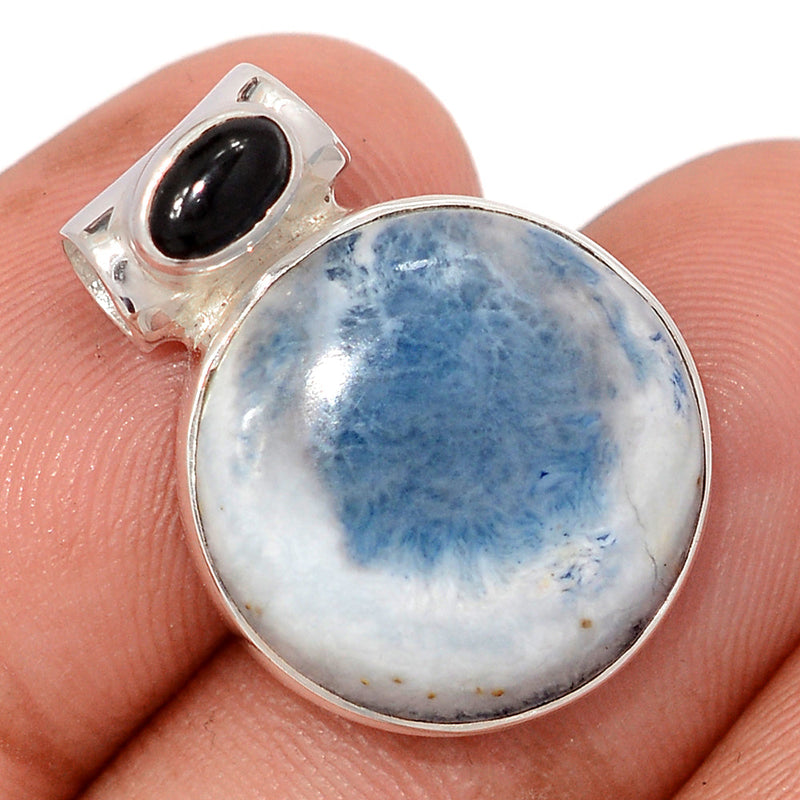 1" Blue Scheelite & Black Onyx Cabochon Pendants - BSLP823