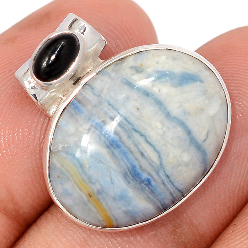 0.8" Blue Scheelite & Black Onyx Cabochon Pendants - BSLP824