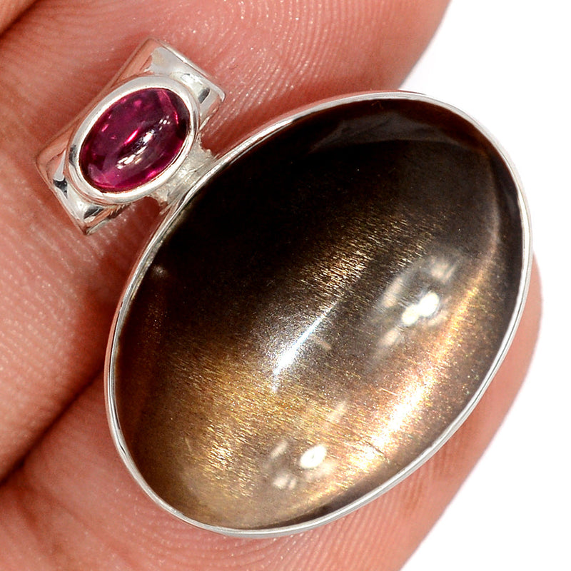 1" Black Sun Stone & Garnet Cabochon Pendants - BSNP480