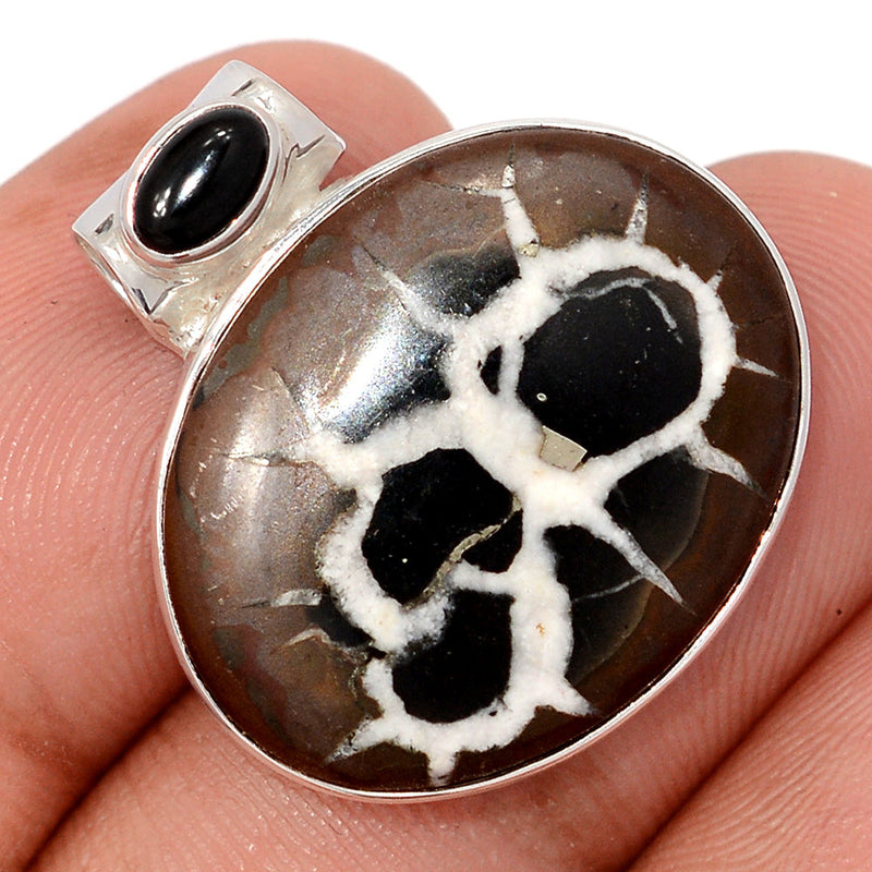 1" Black Septarian & Black Onyx Cabochon Pendants - BSRP320