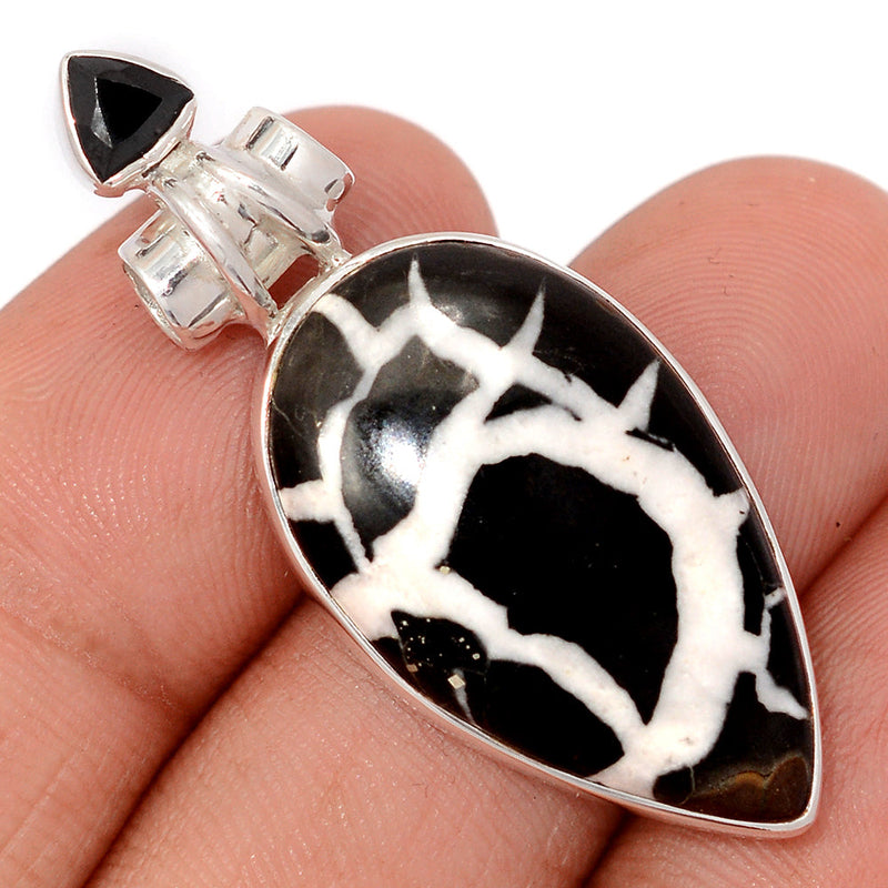 1.7" Black Septarian & Black Onyx Faceted Pendants - BSRP321