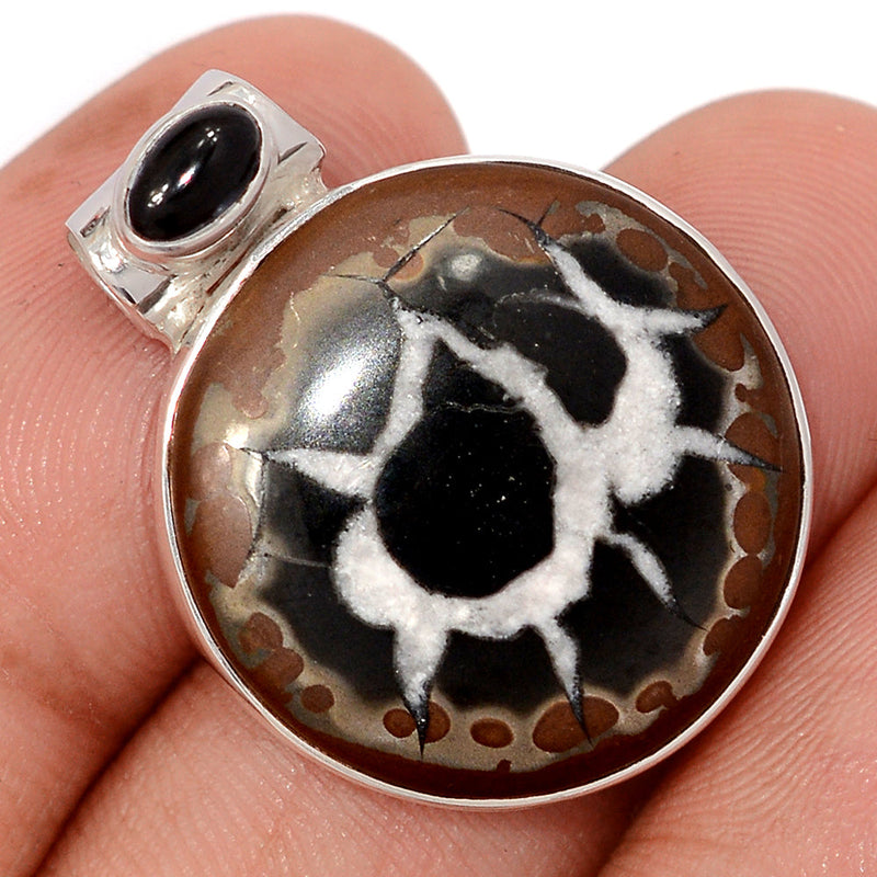 1.1" Black Septarian & Black Onyx Cabochon Pendants - BSRP322